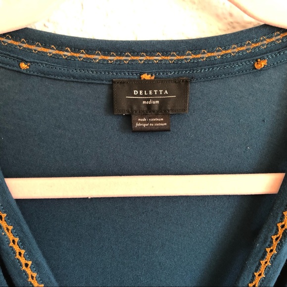 ANTHROPOLOGIE DELETTA Short Bell Sleeved Teal Top - Picture 3 of 8